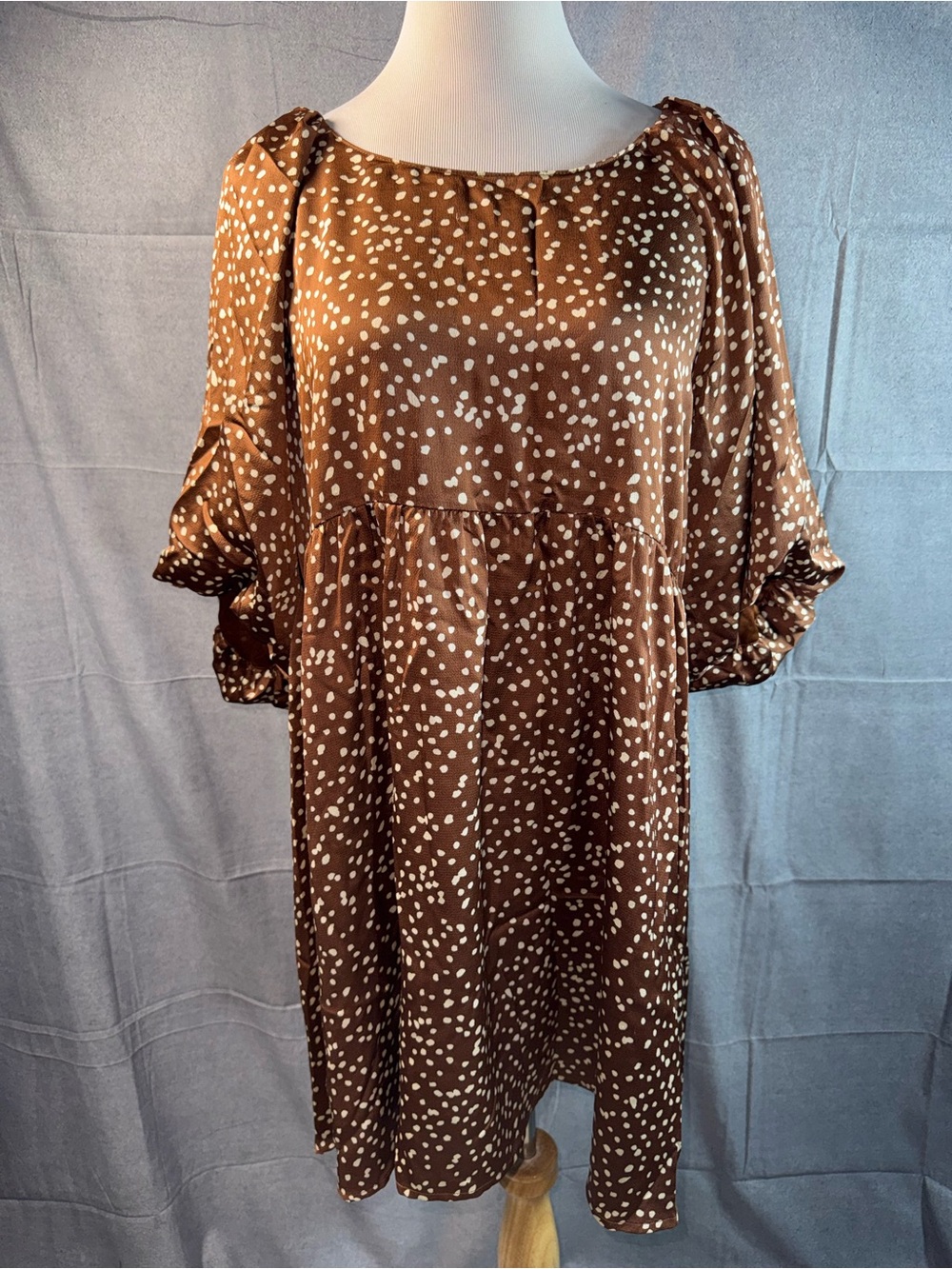 1852-Umgee Brown Polka Dot Midi Dress